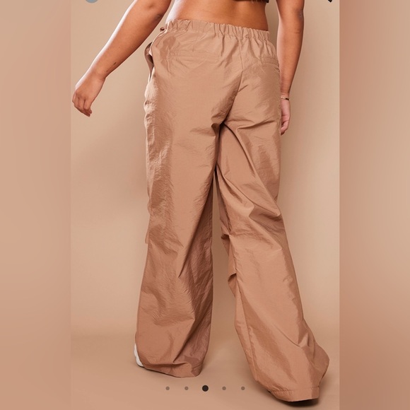 Taupe Drawstring Nylon Cargo Pants - Picture 3 of 6